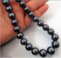 HABITOO 18 INCH 10-11MM TAHITIAN AAA+ NATURAL BLACK PEARL NECKLACE 14K Jewelry Chains Necklace for Woman жемчужное ожерелье