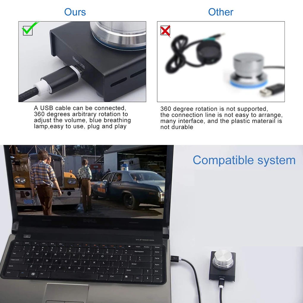 USB ручка управления громкостью, металлический регулятор громкости звука, USB кабель, один ключ, регулятор громкости, USB тюнер