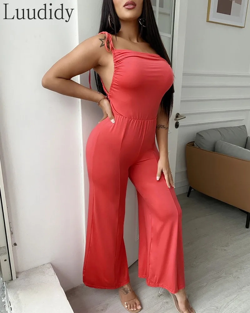 

Women Sexy Ruched Tied Detail Sleeveless Jumpsuit