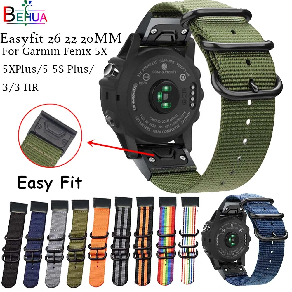 

nylon Easyfit 26 22 20MM Watchband for Garmin Fenix 5X 5 5S Plus 3 3HR Forerunner 935 945 Watches Quick Release Wrist Band Strap