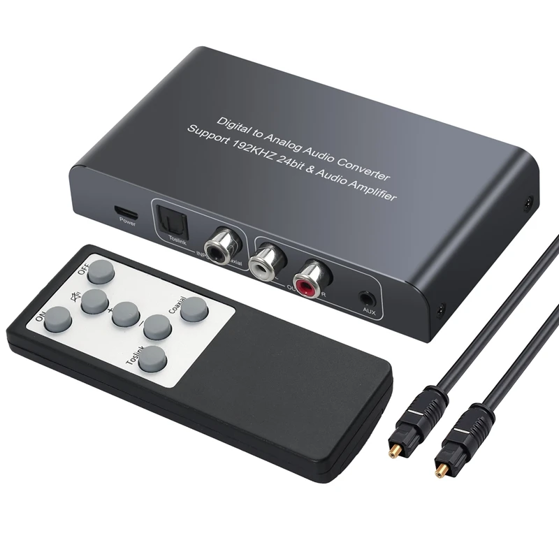 

Digital to Analog Audio Converter with IR Remote Control Volume 192KHz Coaxial Optical Toslink to L/R RCA 3.5mm Adapter