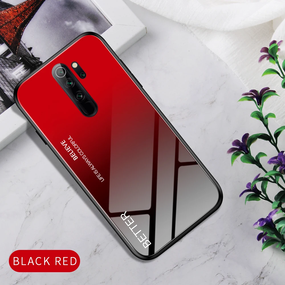Black Red Для Xiaomi Redmi Note 8 Pro Чехол для Redmi Note 8T мраморный градиентный чехол из закаленного стекла для телефона для Redmi Note 8 Pro 8 A funda - Цвет: Black Red