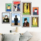 Настенная картина Klimt с изображением кота и поцелуя, классический постер на холсте, абстрактное искусство, для гостиной, домашний декор