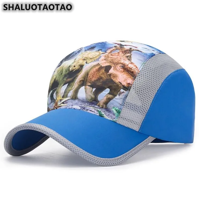 

Модная летняя бейсболка SHALUOTAOTAO, новый стиль, детская быстросохнущая Кепка с динозавром, солнцезащитные сетчатые кепки