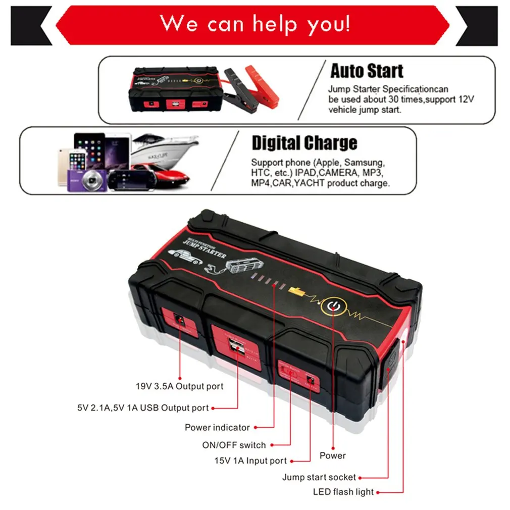 

12V 82800mAh Car Jump Starter Vehicle Battery Power Bank Multifunction Car Charger Car Battery Booster Emergency Power Supply