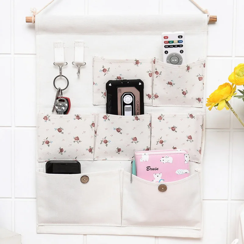 

Многофункциональный льняной хлопок 7 карманов цветочный висячий мешок дверь шкафа положить мобильный телефон журнал разное Органайзер сум...