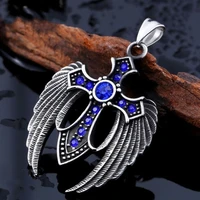 punk wings cross pendant necklace amulet for men women fashion party jewelry