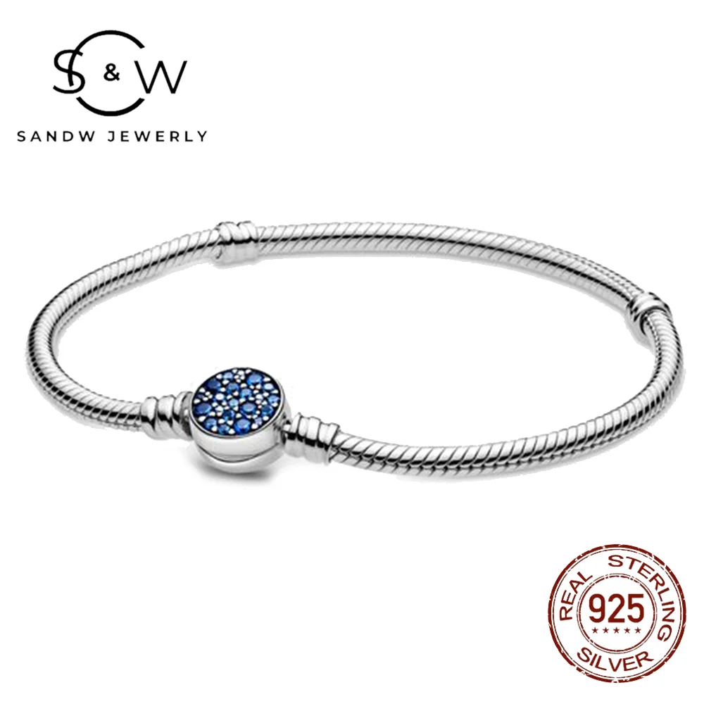 

Women's Jewelry S925 Sterling Silver Blue Galaxy Bracelet Snake Bone Chain Original 1:1 Light Luxury Fashion PAN Souvenir Gift