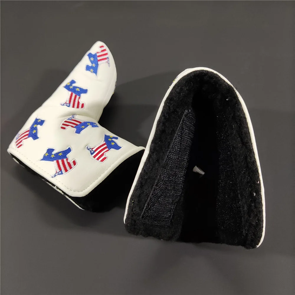 

Golf Putter Cover Embroidery Mass Ryder Flag Dogs Soft PU Leather Velcro Headcover