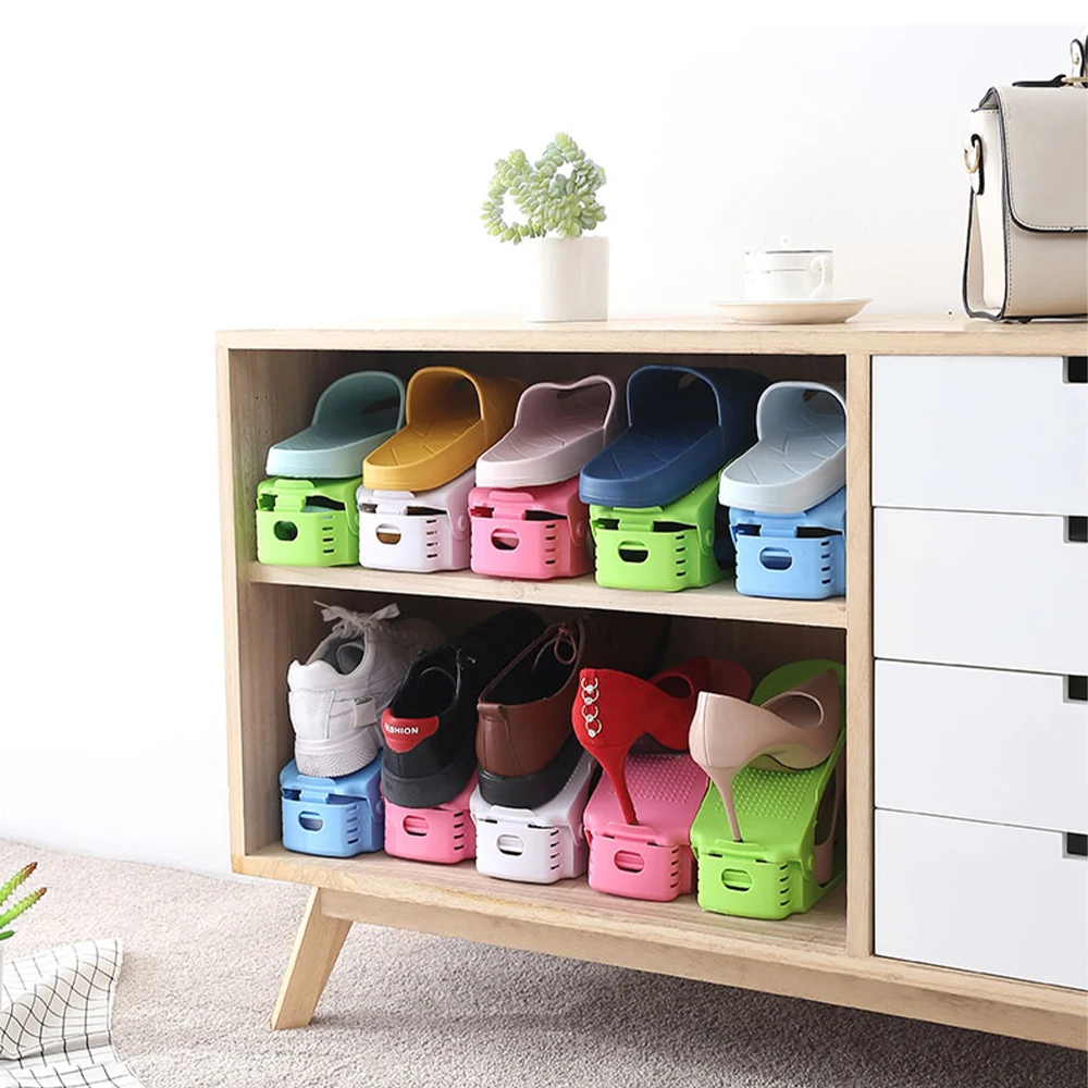 4 шт. регулируемый стеллаж хранение обуви двухслойная держатель для бытовой