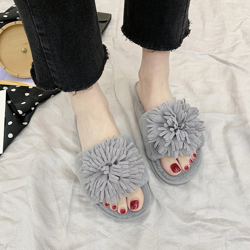 Домашние плюшевые женские шлепанцы однотонная нескользящая обувь для дома на
