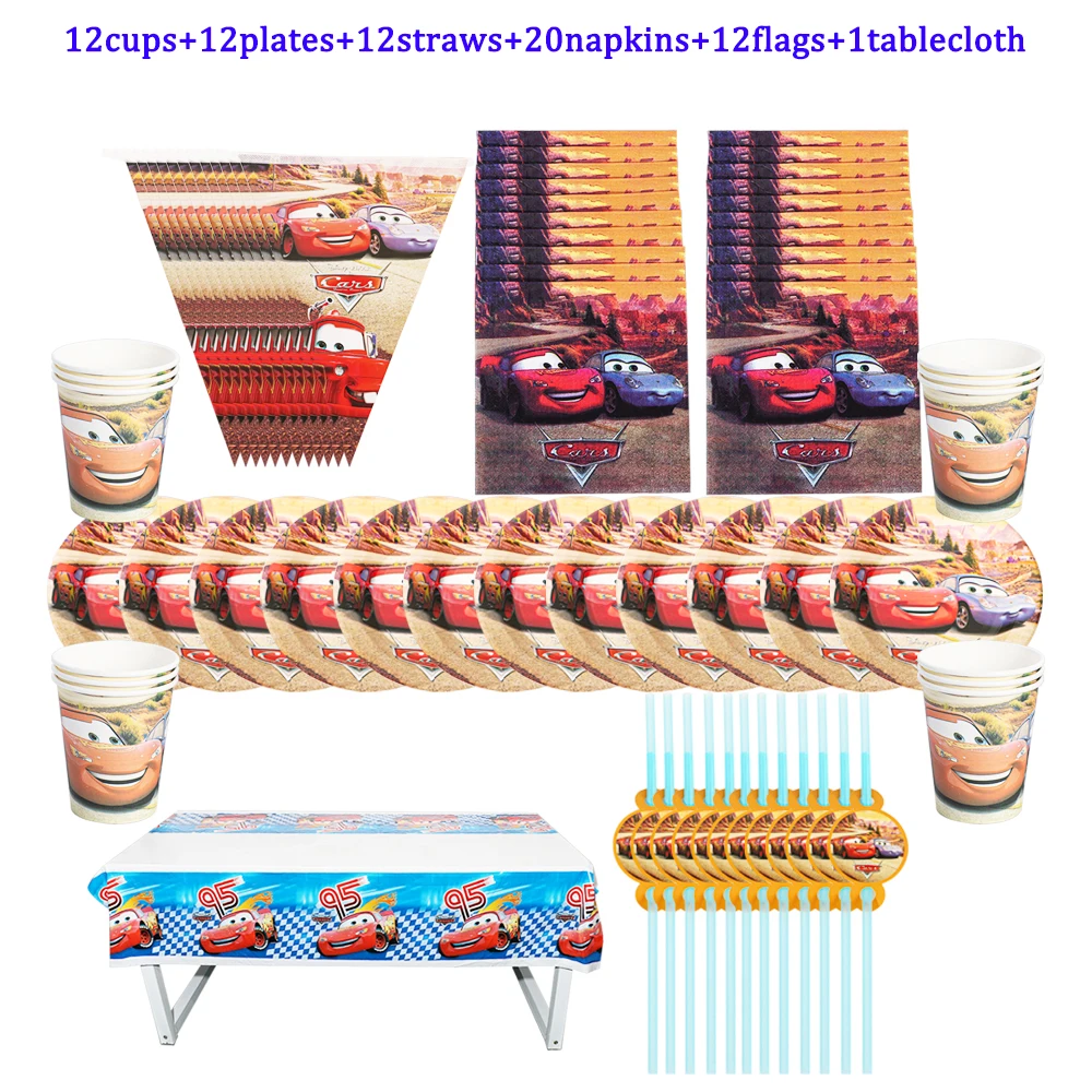 

69Pcs Disney Cars Lightning McQueen Theme Happy Birthday Party Decoration Set Disposable Tableware Plate Cup Baby Shower