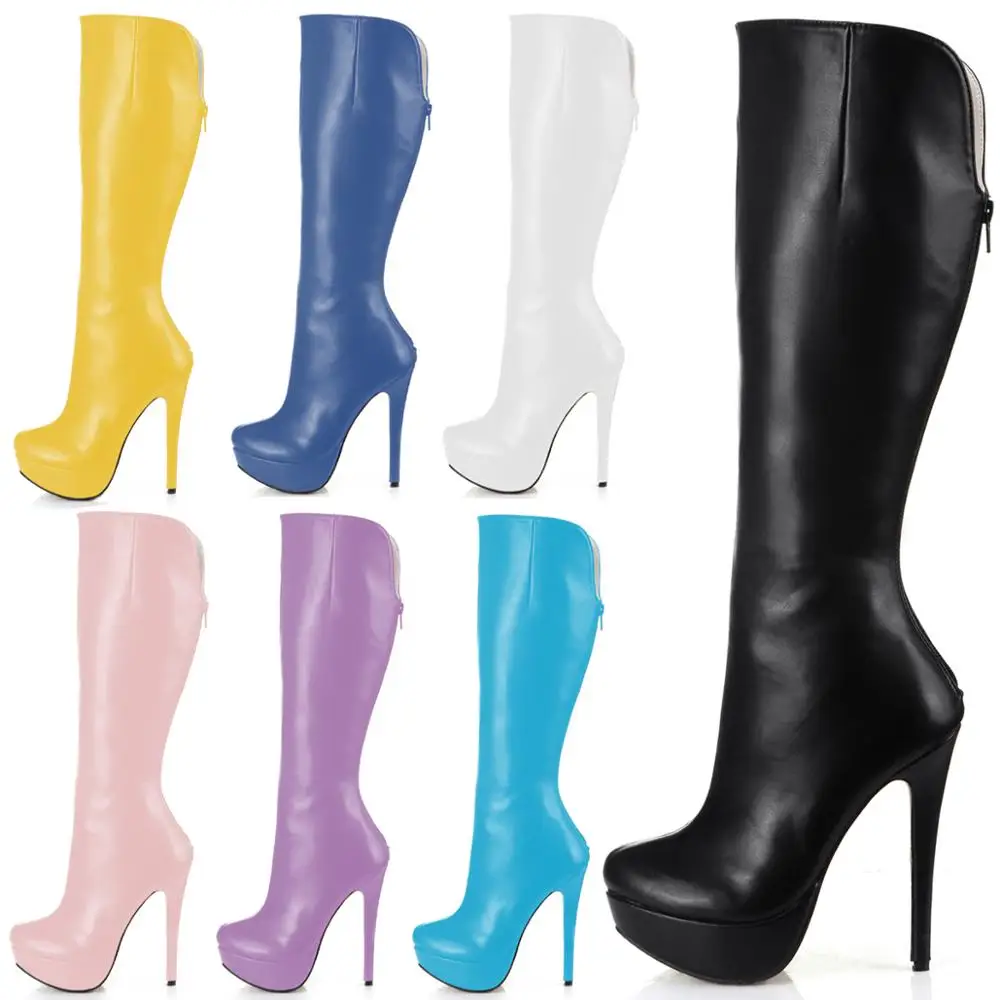 Пикантные женские вечерние туфли на высоком Высокая платформа Женские сапоги до