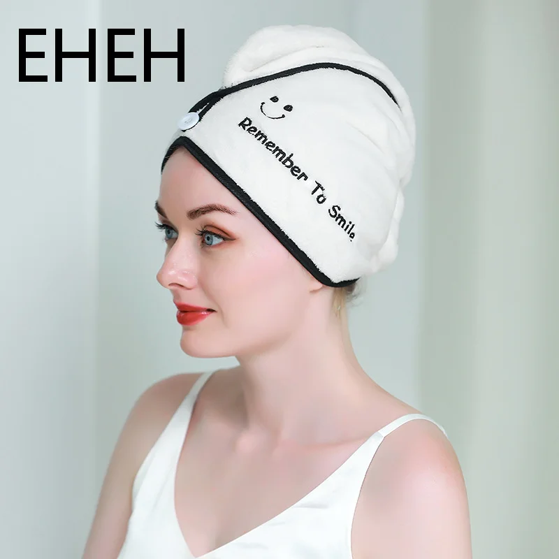 

EHEH Thicker microfiber Dry Hair Cap Super Absorbent Quick-drying Smile With buttons Salon Towel rapid drying towel Bathroom