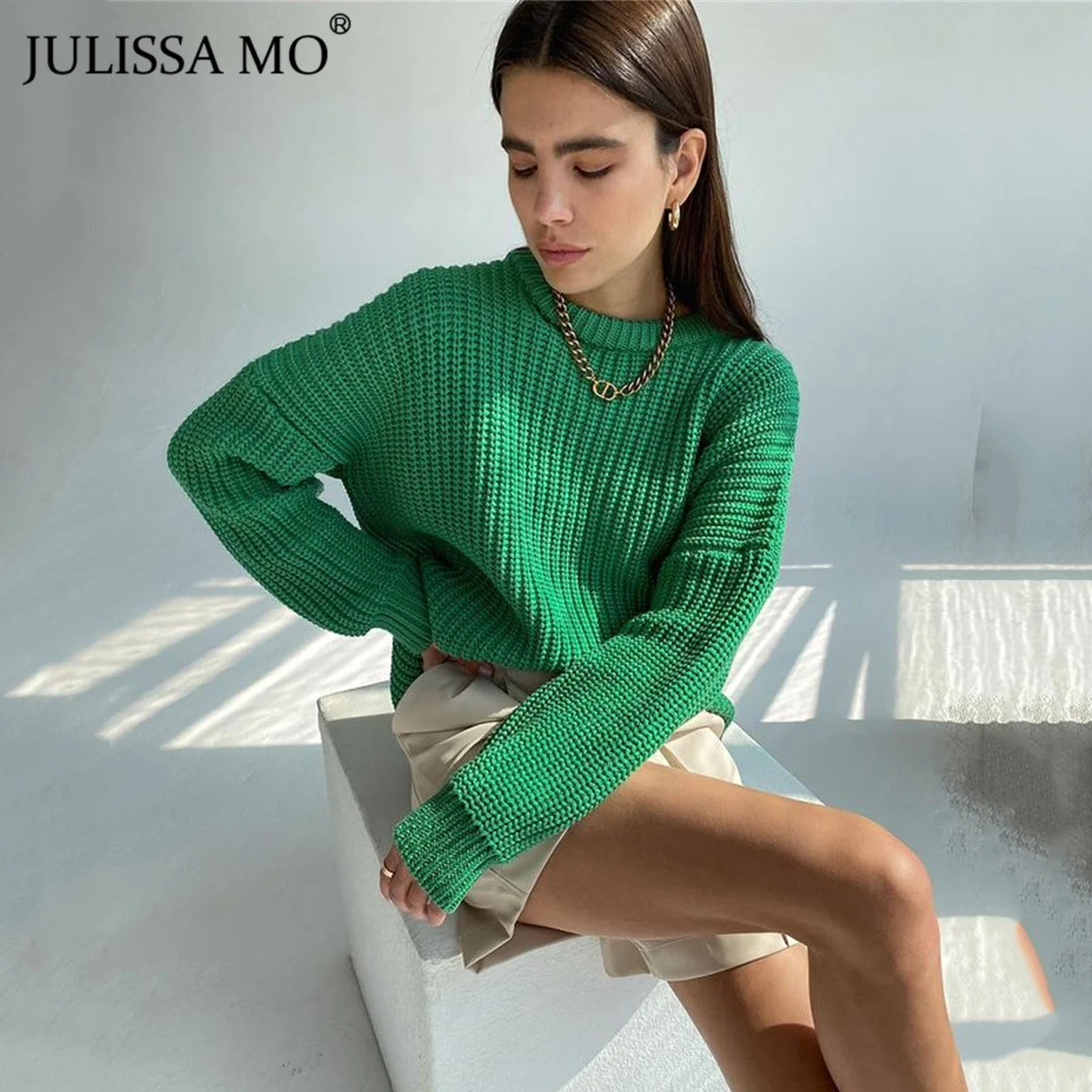 

JULISSA MO Women's Long Sleeve Knitted Sweater Tops 2021 Autumn Winter Loose Pullover Woman Casual Sweater Clothes Streetwear