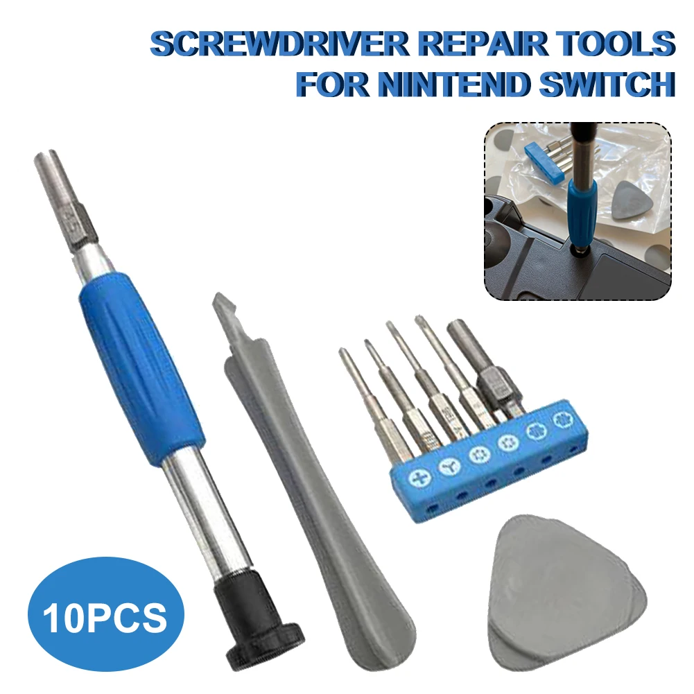 

10pcs Screwdriver Repair Tool Kit with T6 T8 Screwdriver Cross Head Tri-wing Screwdriver Compatible for Nintendo Switch/NES/GBA