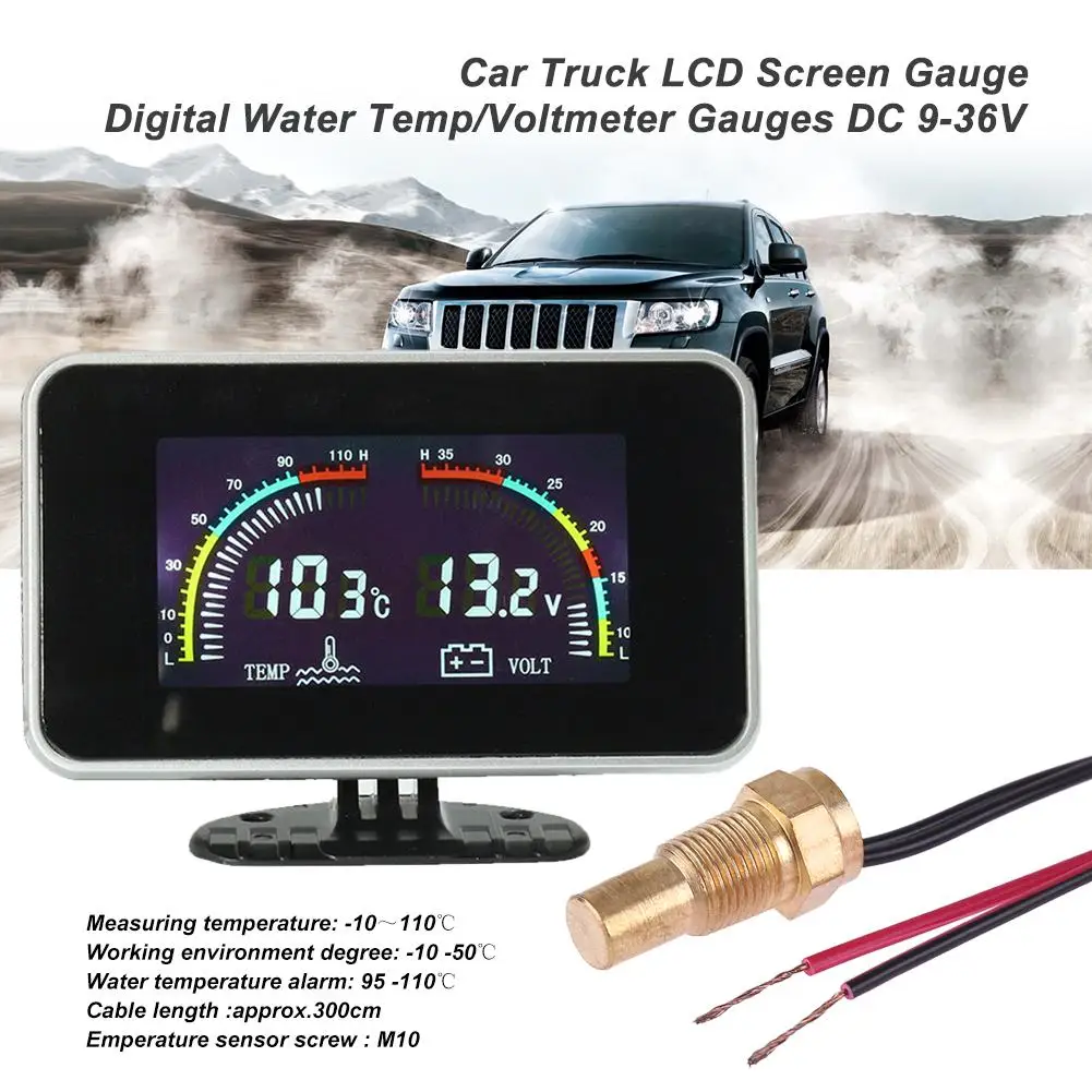 DC 9 36 в автомобильный ЖК экран цифровой датчик температуры воды/вольтметр 2 1
