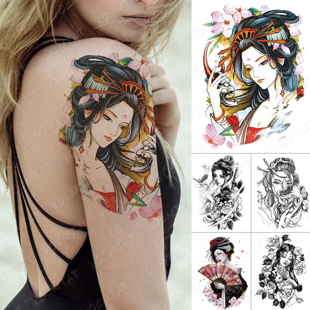 

Waterproof Temporary Tattoo Sticker Japanese Prajna Resentment Geisha Flash Tattoos Beauty Body Art Arm Fake Tatoo Women Men
