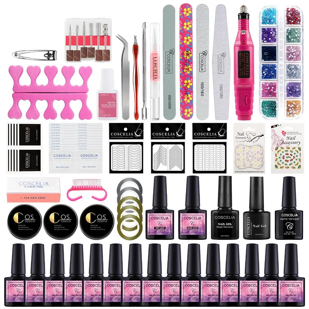 15pc gel with Tools Набор для ногтей УФ светодиодный светильник Сушилка с 10/15 шт. Гель-лак для ногтей комплект био-Гели Soak Off набор маникюрных инструментов Комплект гель-лаков для ногтей и нейл-арта - Цвет: 15pc gel with Tools