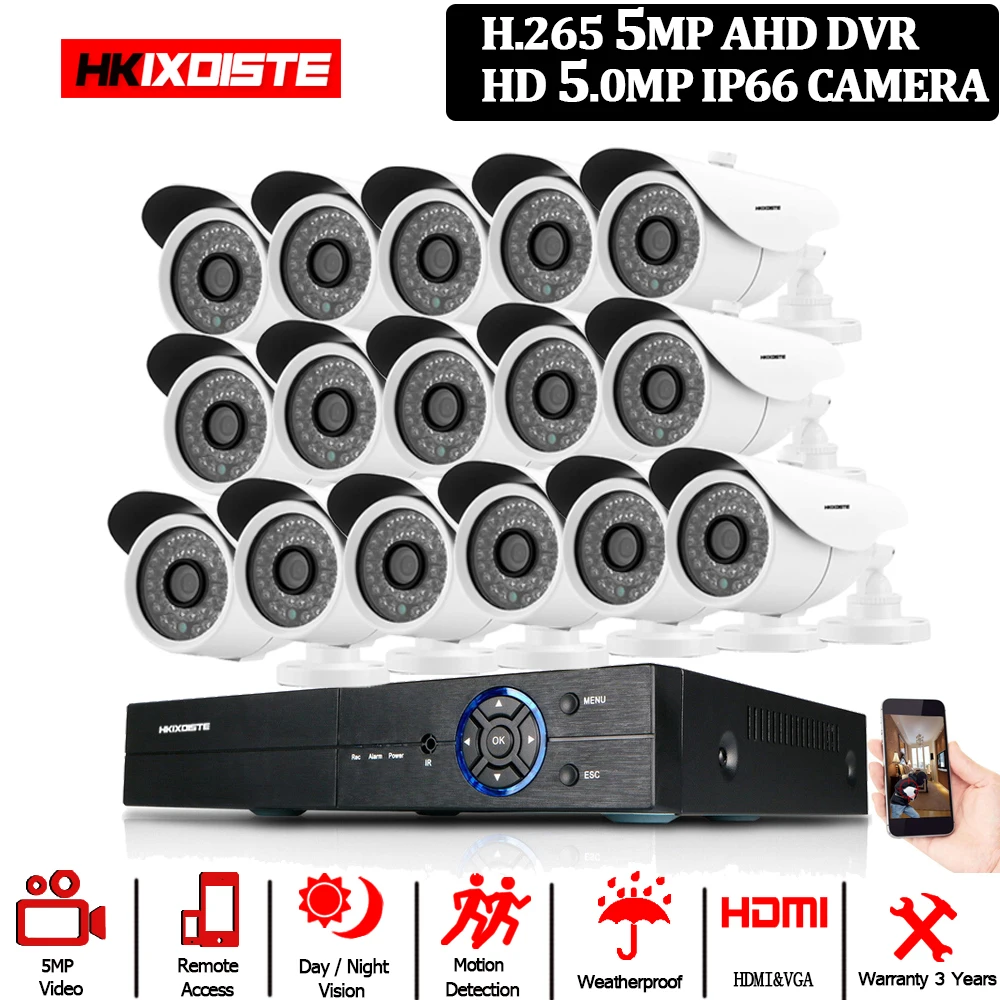 Горячая продажа H.265 SONY сенсор IMX335 CCTV видеонаблюдения HD 5MP 16CH система 36 шт. ИК