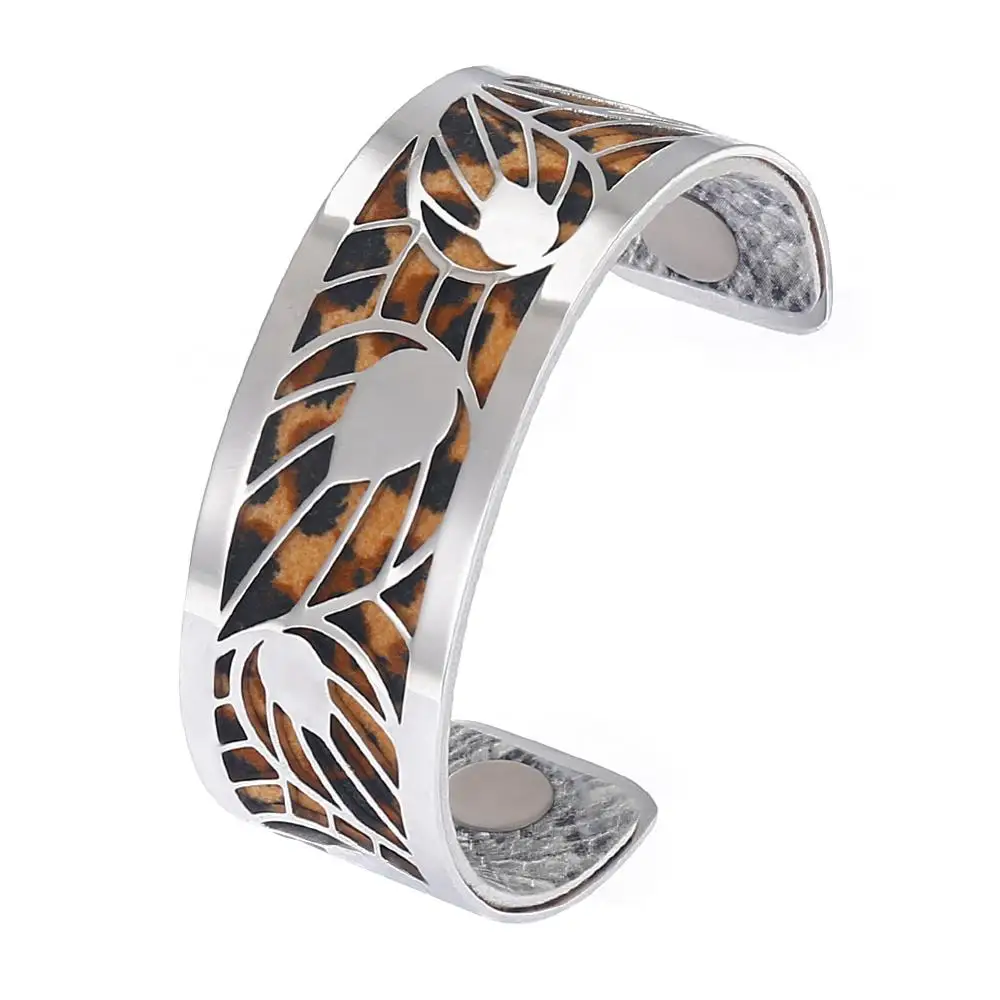 Bracelet Argent Браслет в форме листа кремо, браслет на руку, Браслет-манжета Argent, минималистичный браслет из нержавеющей стали, сменный двусторонний браслет 25 мм, кожаный ремешок - Окраска металла: Bracelet Argent