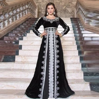 moroccan muslim black evening dresses islamic dubai formal party dress velour lace applique long sleeves prom gowns 2022 ev240
