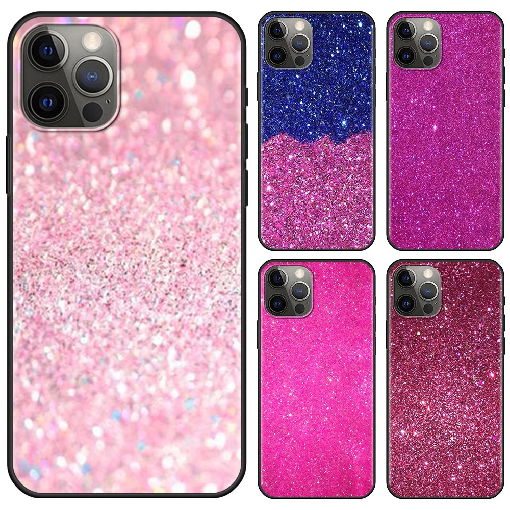 

Sparkle Glitter Phone Case For iPhone 11 13 12 Pro Max 13 12 mini XS XR X 8 7 6s 6 Plus 5 5S SE Silicone Fundas Black Cover