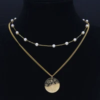 2pcs 12 constellations aquarius stainless steel pearl choker necklaces gold color astrology layered necklace jewelry n9208s04