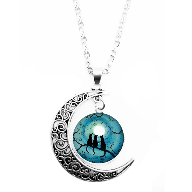 2019 New Retro Fascinating Life Tree and Cat Glass Round Moon Necklace Men's Women's Jewelry | Украшения и аксессуары