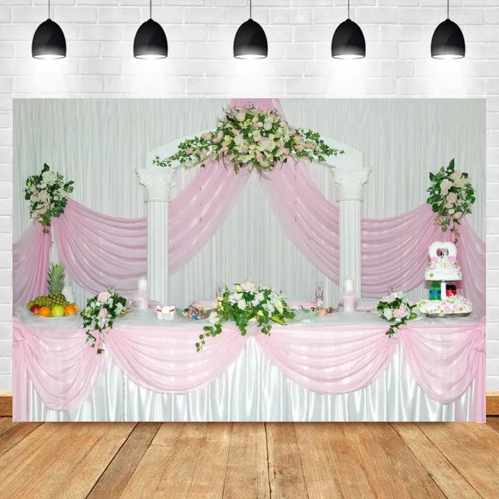 

Wedding Day Cake Table Photography Backgrounds Flowers Decoration Marriage Ceremony Dinner Party Stage Backdrops Photographic