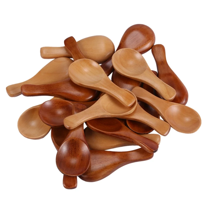

20 Pieces Small Wooden Spoons Mini Condiments Sugar Seasoning Salt Honey Teaspoon Coffee Tea Jam Mustard Ice Cream Wood Spoons