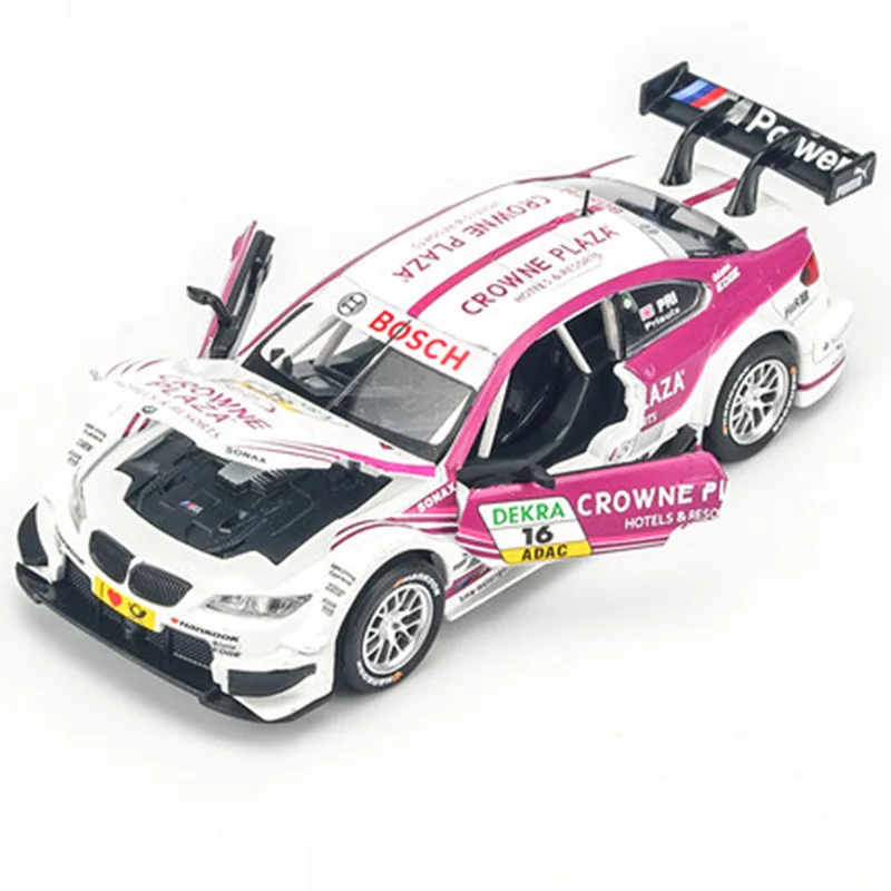 

1: 32M3 DTM racing model toy metal alloy sports car toy opens the door with sound and light to drive back the car model gift