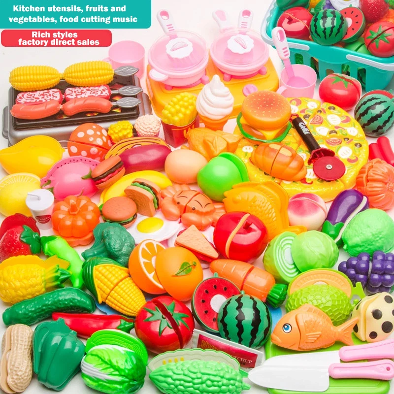 

Children Cutting Fruit Vegetable Cake Pizza Games Cutie Happy Play House Kitchen Dining Table Play Food Plastic Toys Set Unisex