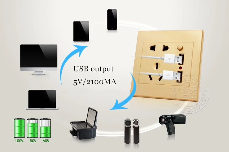 Розетка настенная универсальная с 2 USB портами 110 250 в перем. Тока 13 а| |