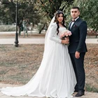Мусульманское свадебное 2021 элегантные с длинным рукавом шифон суд трапециевидного фасона с квадратным вырезом ТРАПЕЦИЕВИДНОЕ платье принцессы с белым верхом и свадебное платье вуалью бесплатно