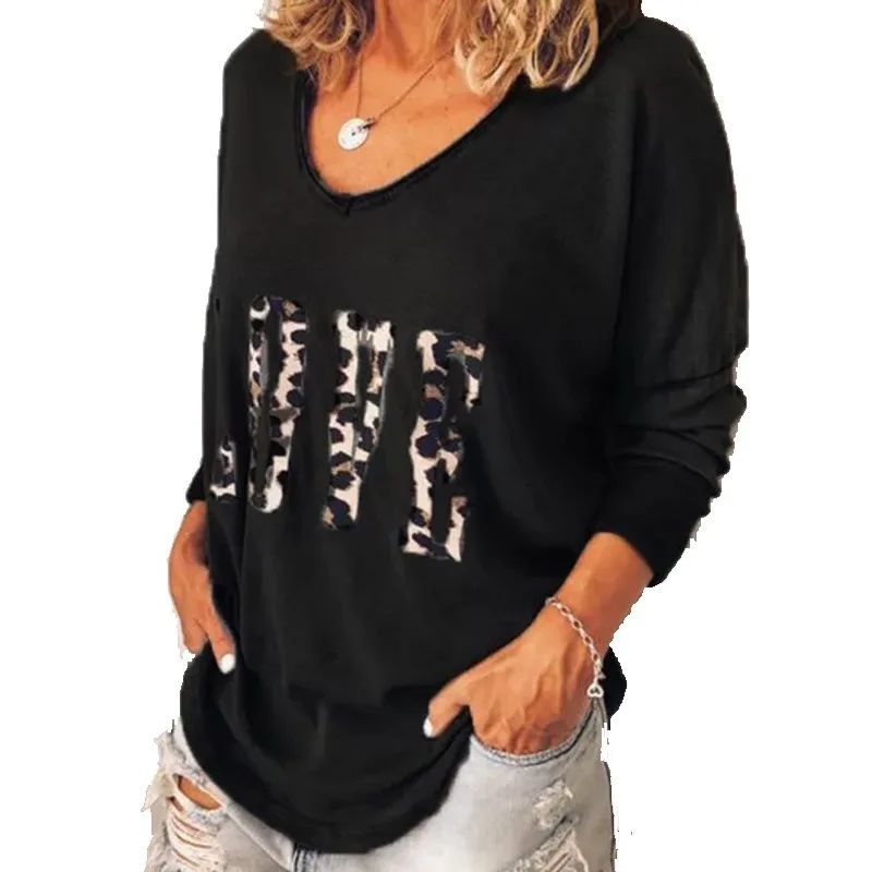 

Women's Long Sleeve Loose T-shirt 2020 Autumn Printed Leopard Print Letters Korean Fashion Large Size Top Loose T-shirt