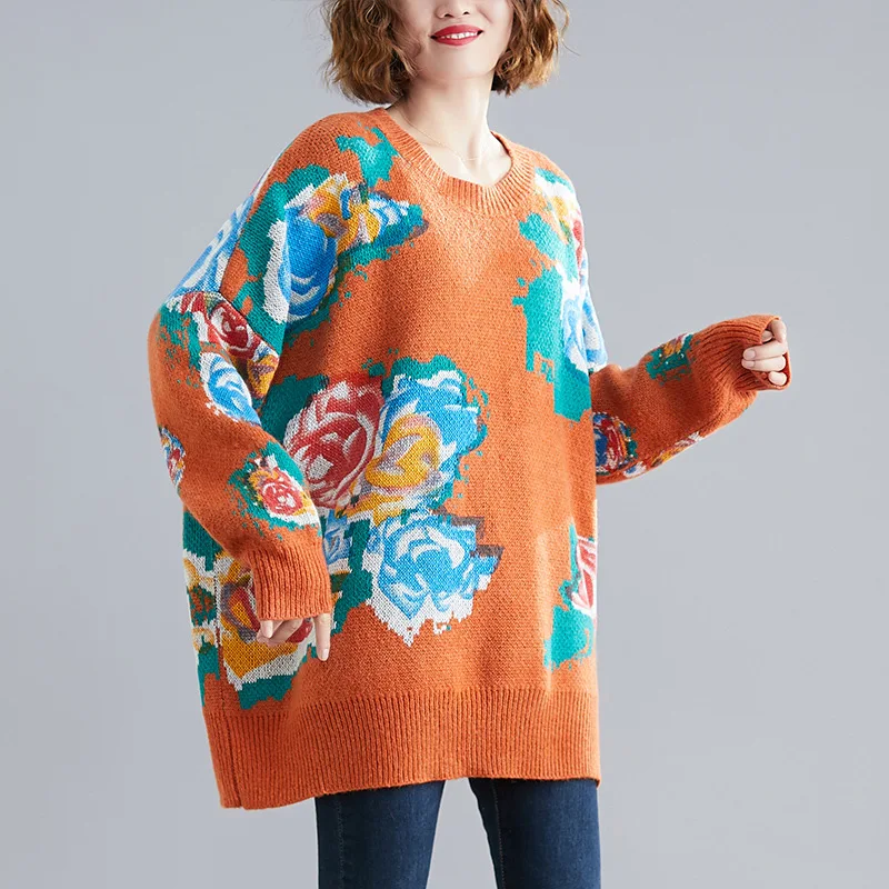 Johnature Women Print Floral Pullover Vintage Sweaters Chinese Style 2020 Autumn New Long Sleeve Cloths Loose | Женская одежда