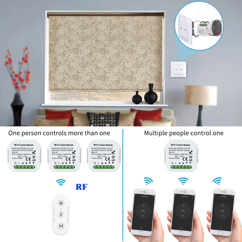 

Tuya Intelligent WiFi Curtain Switch Module Built-in RF For Roller Blinds Shutter Smart Home Google Home Alexa Voice Control DIY