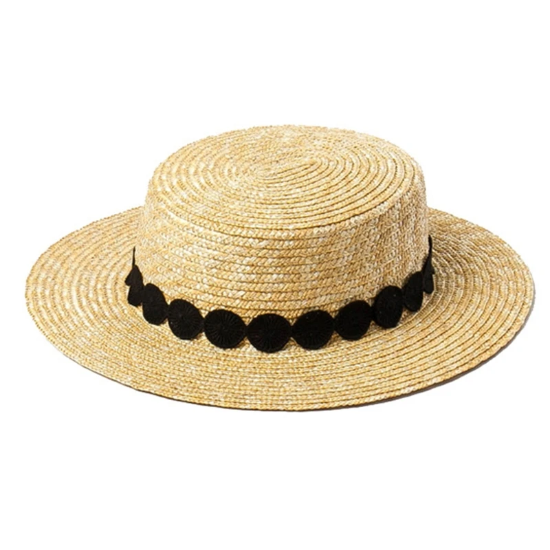 

Women's Sunscreen Flat Hats Bucket Beach Girl's Outdoor Simple Breathable Warp Knitting Casual for Summer Travel H9ED