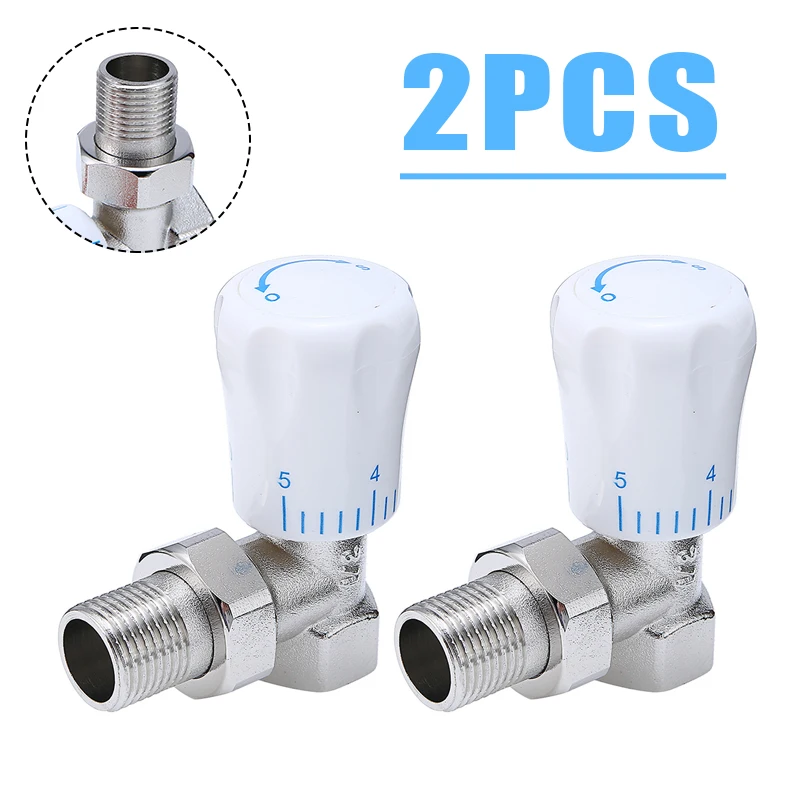 

2Pcs Thermostatic Radiator Valve 15mmx1/2" Angled Temperature Control Valve Chrome For Floor Heating Valve Copper