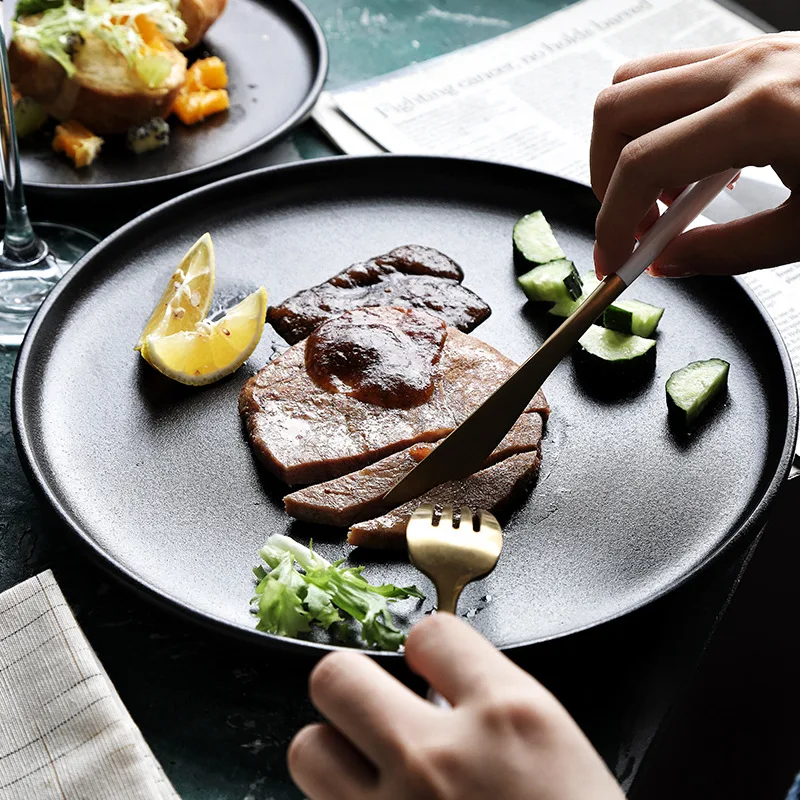 Тарелка Черная матовая одноцветная устойчивая к царапинам столовая посуда