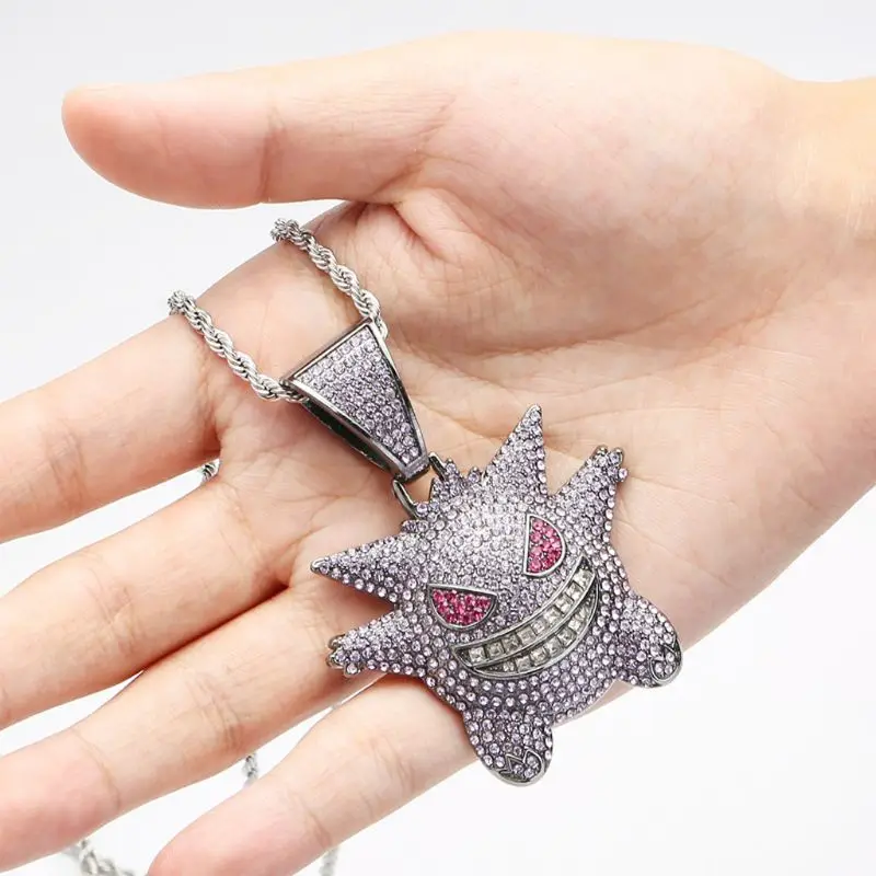 

Jewelry Rock Punk Iced Out Necklace Shiny CZ Gengar Vampire Bull Pendant Necklace Mask Gengar Necklace Jewelry Men