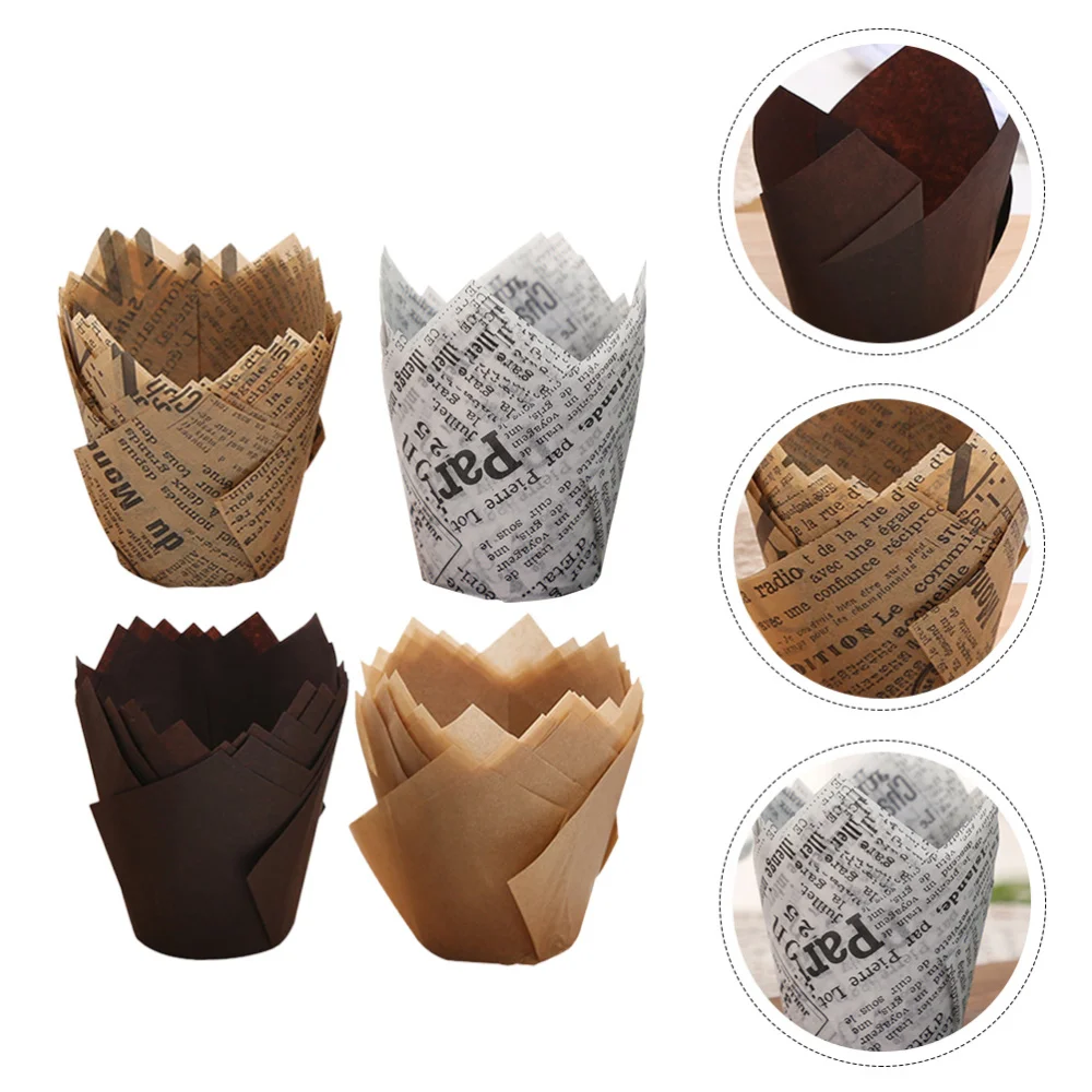 

200pcs Tulip Shape Cake Packing Cups Oil-proof Baking Cups Paper Cake Liners