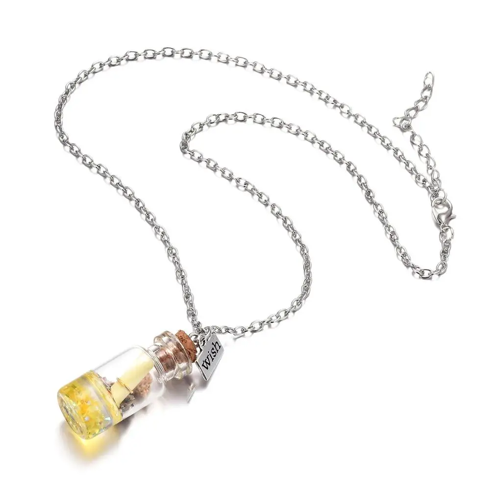 Цепочка с подвеской в виде бутылки желаний прозрачным стеклом бумага
