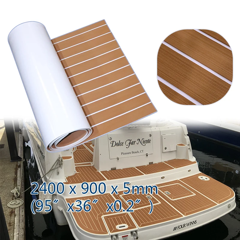 Self-Adhesive 2400mmx900mmx5mm  EVA Foam Marine Flooring Faux Boat Decking Sheet Brown White Teak Decking