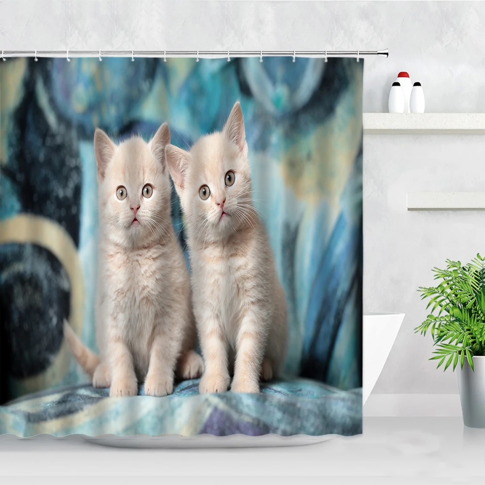 cute cat dog pattern shower curtains funny animal pink flowers 3d print waterproof fabric bath decor hooks bathroom curtain sets free global shipping