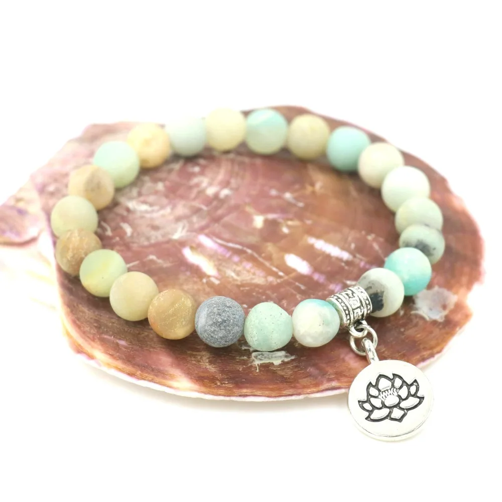 Матовая амазонит камень браслет на веревке для йоги мала чакр OM Лотос Будды