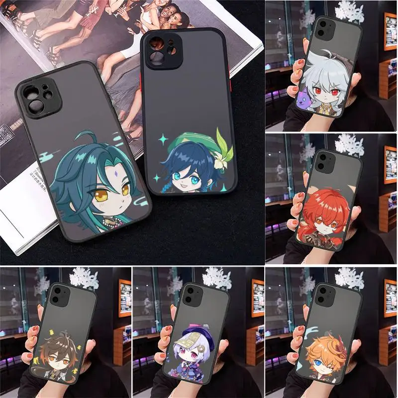 

Genshin impact game cute cartoon Phone Case Matte Transparent for iPhone 7 8 11 12 s mini pro X XS XR MAX Plus Clear mobile bag