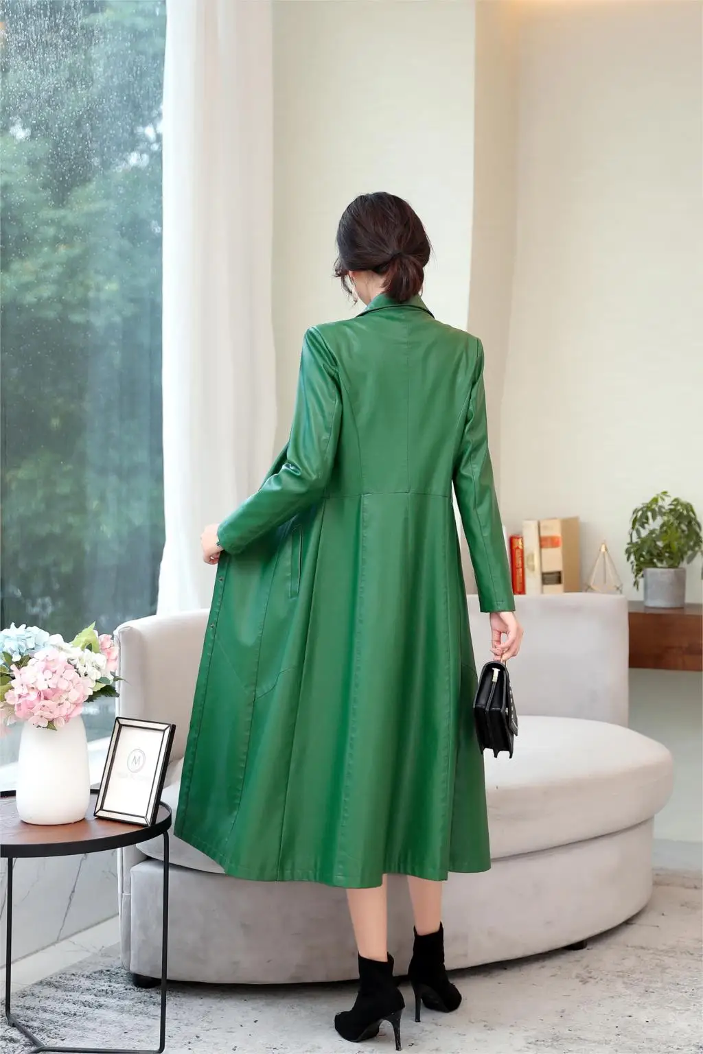 Xxxxxl осенний большой женский плащ из искусственной кожи китайские модные однобортные длинные женские кожаные куртки