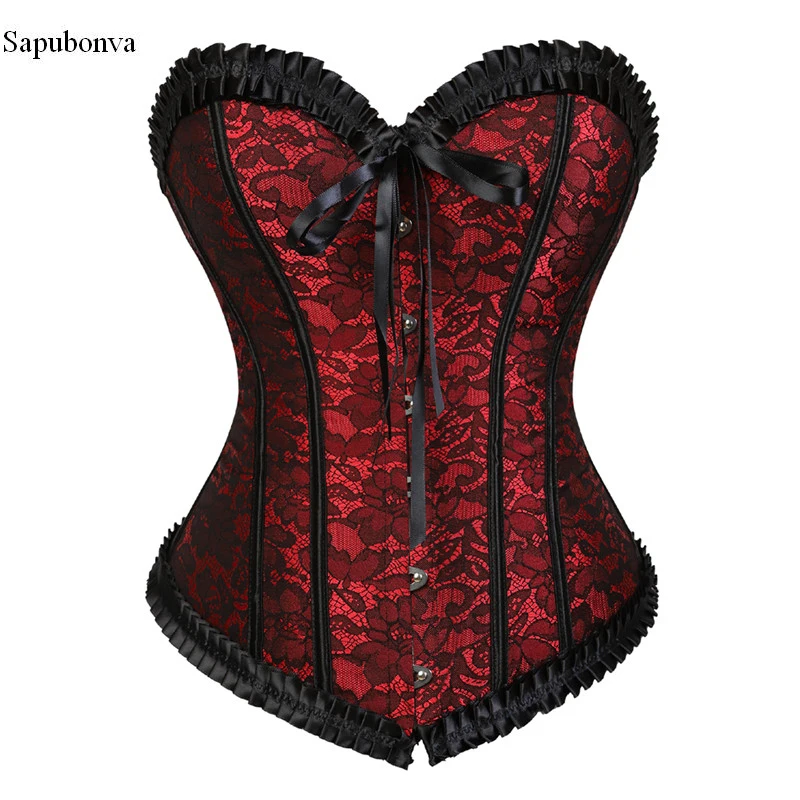 

Sapubonva overbust corset tops for women plus size corsets and bustiers lingerie sexy victorian lace overlay vintage plus size